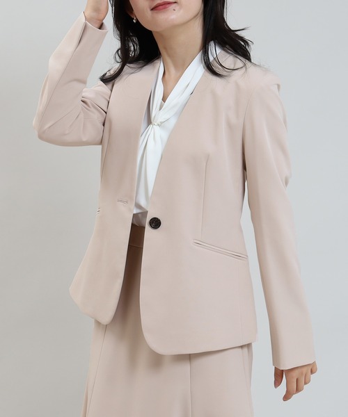 TRUDEA(トルディア)の「ライトダブルクロスワンボタンカラーレスジャケット(ノーカラージャケット・レディース・ブラック/ベージュ/ネイビー・MEDIUM/X-LARGE/LARGE/SMALL)」の3枚目の写真