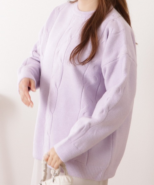 Lace Ladies(レースレディース)の「マカロンカラークルーネックケーブルニットプルオーバー(ニット/セーター・レディース・ブルー/ホワイト/パープル・FREE)」の11枚目の写真