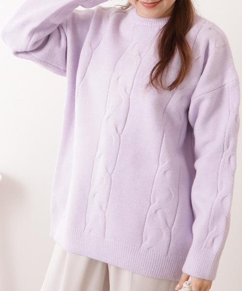 Lace Ladies(レースレディース)の「マカロンカラークルーネックケーブルニットプルオーバー(ニット/セーター・レディース・ブルー/ホワイト/パープル・FREE)」の12枚目の写真