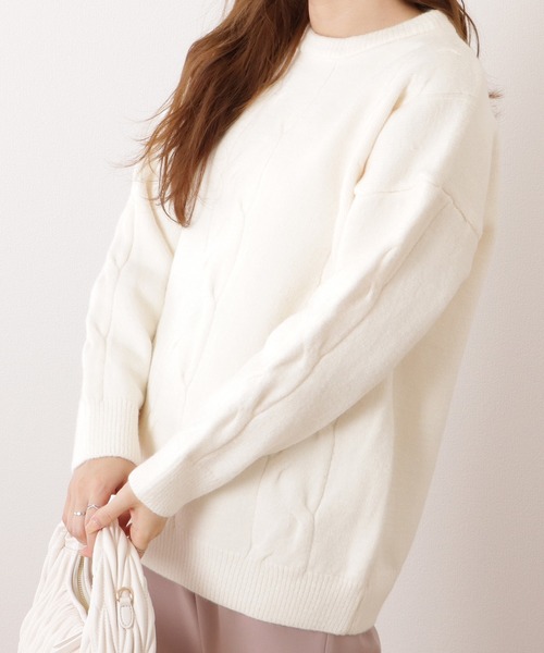 Lace Ladies(レースレディース)の「マカロンカラークルーネックケーブルニットプルオーバー(ニット/セーター・レディース・ブルー/ホワイト/パープル・FREE)」の14枚目の写真