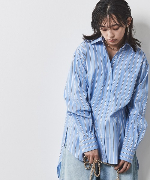 CHIC STYLE(シックスタイル)の「<大きいサイズ>綿100%バックロングシャツ シックスタイル(シャツ/ブラウス・レディース・ブルー系/オフホワイト・L/5L/4L/3L/LL)」の10枚目の写真