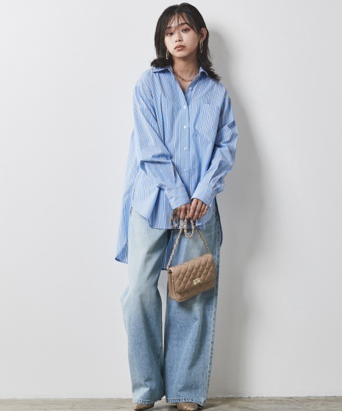 CHIC STYLE(シックスタイル)の「<大きいサイズ>綿100%バックロングシャツ シックスタイル(シャツ/ブラウス・レディース・ブルー系/オフホワイト・L/5L/4L/3L/LL)」の14枚目の写真