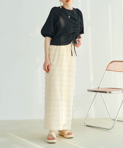 hinari（ヒナリ）の「ミニフリルスカート（スカート・レディース・ブラック/アイボリー・SMALL/FREE）」の14枚目の写真