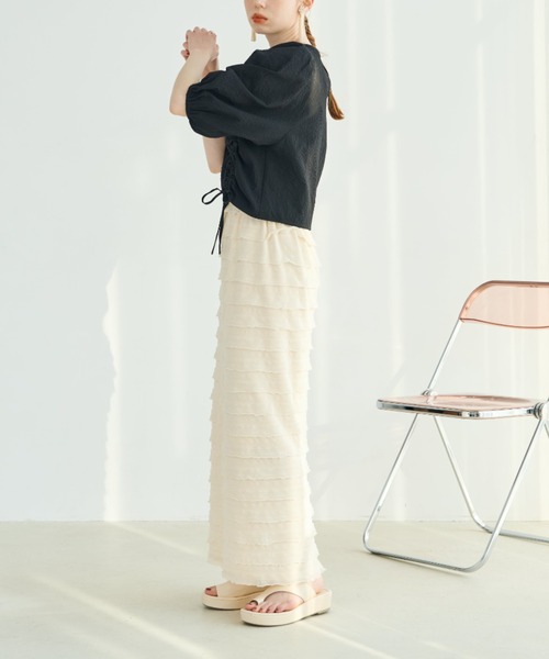 hinari（ヒナリ）の「ミニフリルスカート（スカート・レディース・ブラック/アイボリー・SMALL/FREE）」の8枚目の写真