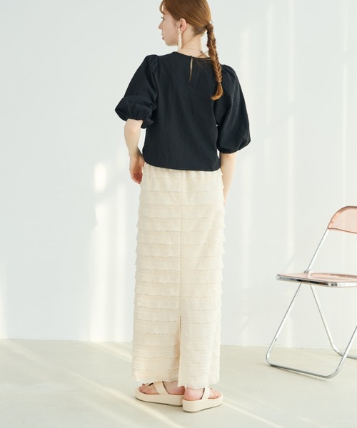 hinari（ヒナリ）の「ミニフリルスカート（スカート・レディース・ブラック/アイボリー・SMALL/FREE）」の9枚目の写真