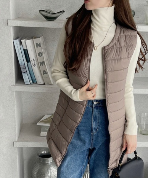 Eclat one(エクラワン)の「ノースリーブ ダウン ロングベスト インナーダウン(ダウンベスト・レディース・ベージュ/ブラック/モカ・FREE)」の10枚目の写真