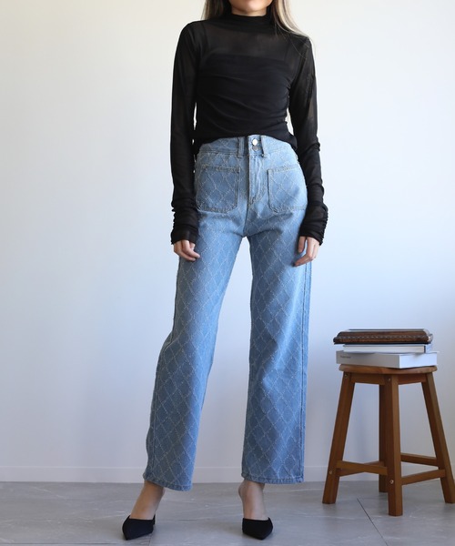 Jasmine Grandiflorum(ジャスミングランディフローラム)の「【Jasmine】シアーハイネックメッシュトップス(Tシャツ/カットソー・レディース・ブラック/ホワイト・FREE)」の12枚目の写真