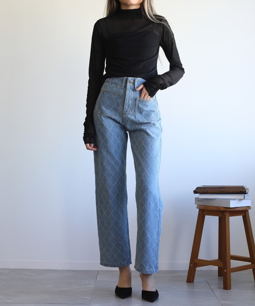 Jasmine Grandiflorum(ジャスミングランディフローラム)の「【Jasmine】シアーハイネックメッシュトップス(Tシャツ/カットソー・レディース・ブラック/ホワイト・FREE)」の8枚目の写真