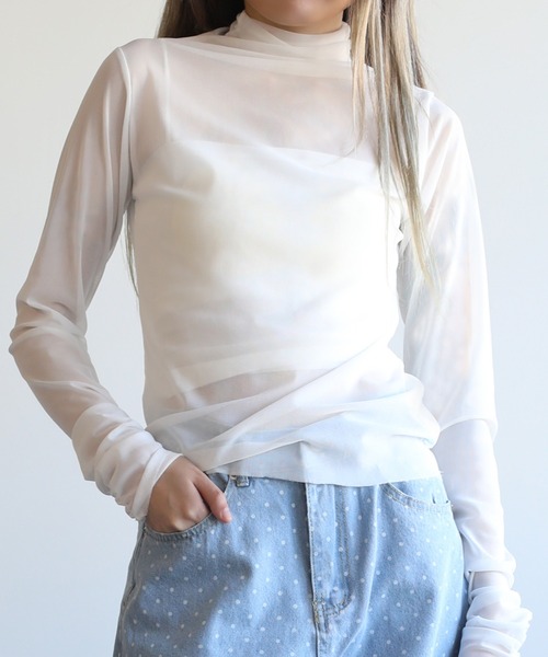 Jasmine Grandiflorum(ジャスミングランディフローラム)の「【Jasmine】シアーハイネックメッシュトップス(Tシャツ/カットソー・レディース・ブラック/ホワイト・FREE)」の16枚目の写真