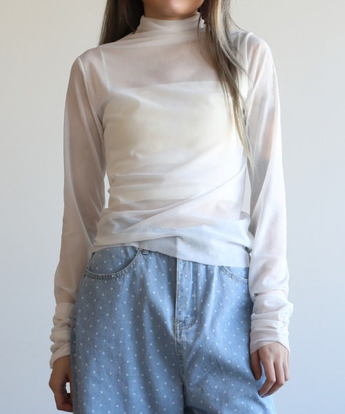 Jasmine Grandiflorum(ジャスミングランディフローラム)の「【Jasmine】シアーハイネックメッシュトップス(Tシャツ/カットソー・レディース・ブラック/ホワイト・FREE)」の9枚目の写真