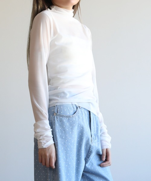 Jasmine Grandiflorum(ジャスミングランディフローラム)の「【Jasmine】シアーハイネックメッシュトップス(Tシャツ/カットソー・レディース・ブラック/ホワイト・FREE)」の4枚目の写真