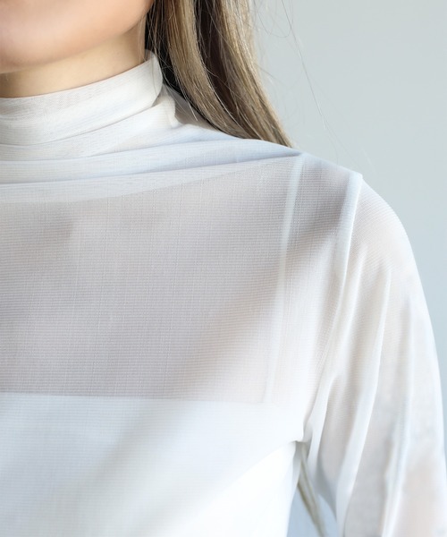 Jasmine Grandiflorum(ジャスミングランディフローラム)の「【Jasmine】シアーハイネックメッシュトップス(Tシャツ/カットソー・レディース・ブラック/ホワイト・FREE)」の14枚目の写真