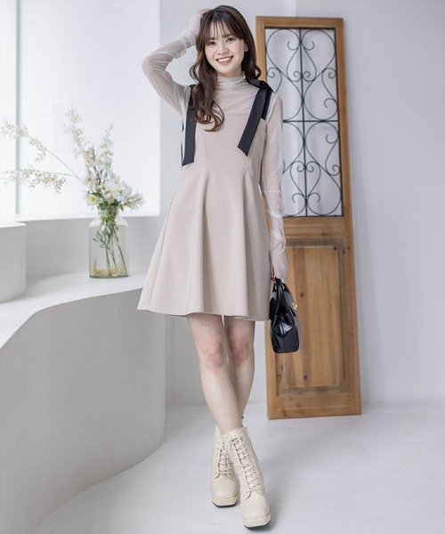 clear（クリア）の「肩リボン配色フレアミニワンピース≪2024SS≫（ワンピース・レディース・ベージュ/ベージュ系その他/ブラック/ブラック系その他・F）」の19枚目の写真