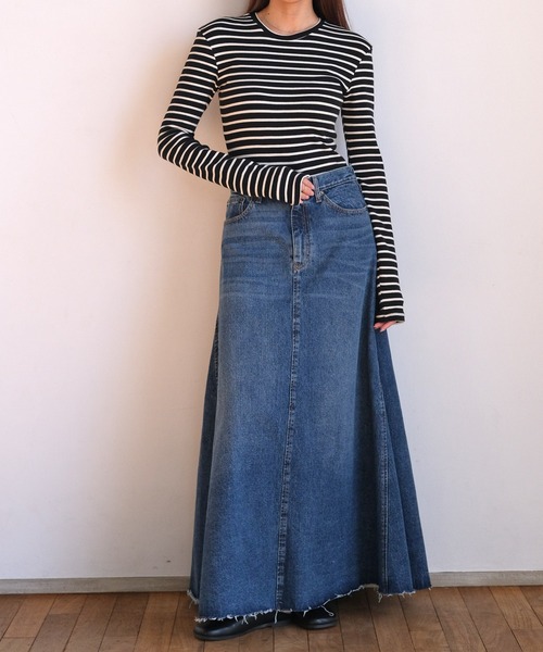 関税込【SELF PORTRAIT】ブリーチデニムマキシスカート ベイクド・クリンクル・デニムスカート】bleach総丈80cm〜95cm