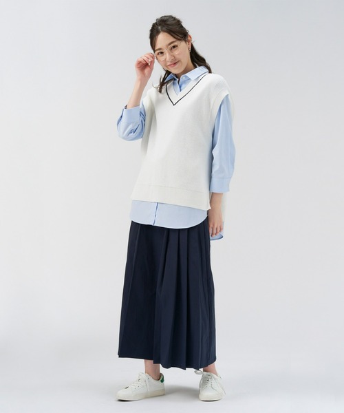 Pitta Re:)（ピッタリ）の「チルデンニットベスト（ベスト・レディース・オフホワイト/ネイビー・M/L）」の3枚目の写真