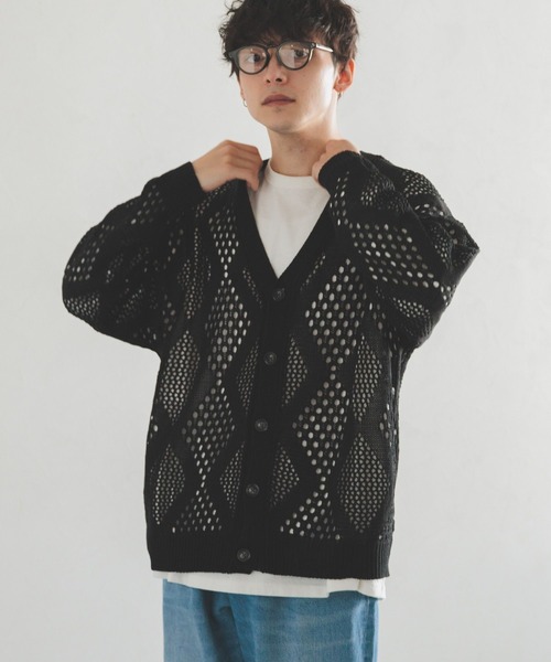 RAGEBLUE(レイジブルー)の「Mesh knit/V-neck loose cardigan / 透かし編み ルーズニット Vネック カーディガン(カーディガン/ボレロ・メンズ・イエロー/ブルー/ワインレッド/ホワイト/ブラック・MEDIUM/LARGE)」の14枚目の写真