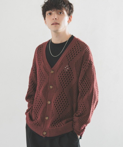 RAGEBLUE(レイジブルー)の「Mesh knit/V-neck loose cardigan / 透かし編み ルーズニット Vネック カーディガン(カーディガン/ボレロ・メンズ・イエロー/ブルー/ワインレッド/ホワイト/ブラック・MEDIUM/LARGE)」の19枚目の写真