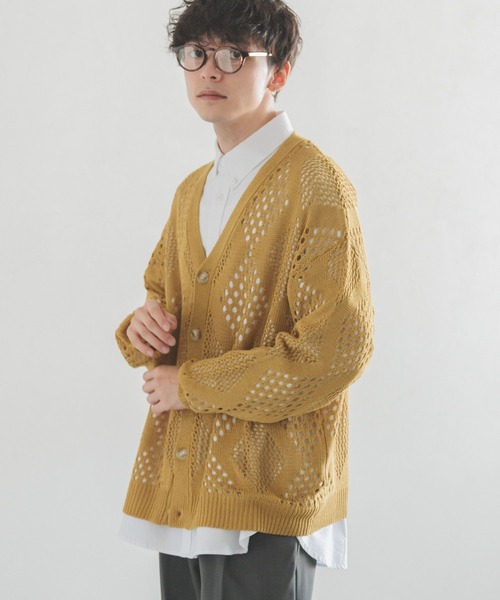 RAGEBLUE(レイジブルー)の「Mesh knit/V-neck loose cardigan / 透かし編み ルーズニット Vネック カーディガン(カーディガン/ボレロ・メンズ・イエロー/ブルー/ワインレッド/ホワイト/ブラック・MEDIUM/LARGE)」の21枚目の写真
