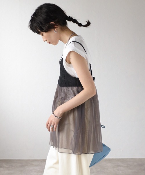 COMME des GARCONS - 【コムデギャルソン】キャミソール　ビスチェ　ボーダー　デニム　フリル　M トリコットコムデギャルソン】キャミソール ビスチェ ボーダー