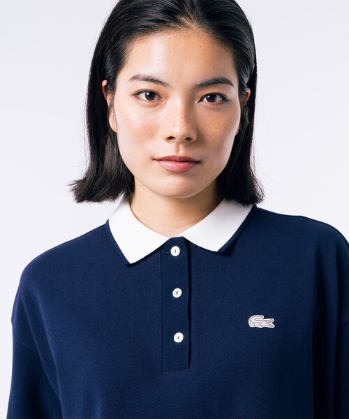 LACOSTE(ラコステ)の「ヘビーウェイト鹿の子 ボクシーシルエットクレリックポロシャツ(ポロシャツ・レディース・ダークグリーン/ホワイト/ネイビー・34/36/38/40)」の4枚目の写真