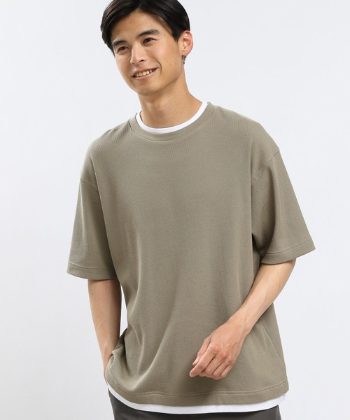 GLOBAL WORK Smile Seed Store（グローバルワーク スマイルシードストア）の「速乾ワッフルレイヤードTシャツ半袖/991903（Tシャツ/カットソー・メンズ・ダークカーキ/グレイッシュベージュ/アイボリー/ダークグレー・LARGE/MEDIUM/SMALL/X-LARGE）」の4枚目の写真