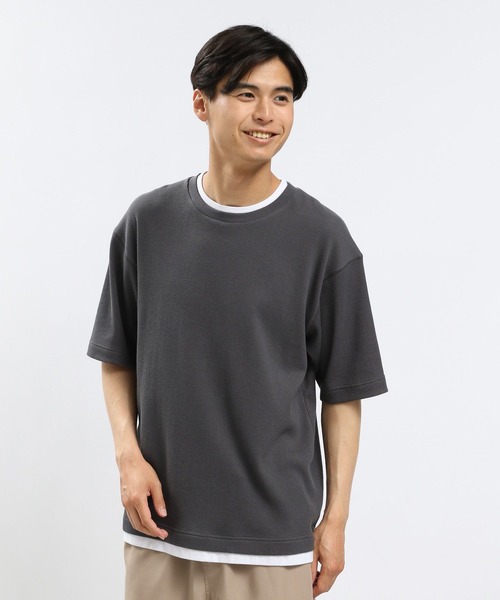 GLOBAL WORK Smile Seed Store（グローバルワーク スマイルシードストア）の「速乾ワッフルレイヤードTシャツ半袖/991903（Tシャツ/カットソー・メンズ・ダークカーキ/グレイッシュベージュ/アイボリー/ダークグレー・LARGE/MEDIUM/SMALL/X-LARGE）」の3枚目の写真
