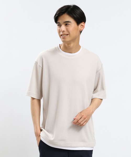 GLOBAL WORK Smile Seed Store（グローバルワーク スマイルシードストア）の「速乾ワッフルレイヤードTシャツ半袖/991903（Tシャツ/カットソー・メンズ・ダークカーキ/グレイッシュベージュ/アイボリー/ダークグレー・LARGE/MEDIUM/SMALL/X-LARGE）」の7枚目の写真