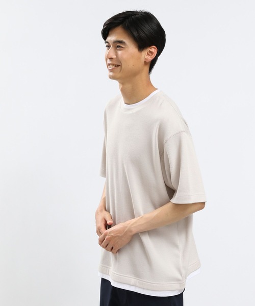 GLOBAL WORK Smile Seed Store（グローバルワーク スマイルシードストア）の「速乾ワッフルレイヤードTシャツ半袖/991903（Tシャツ/カットソー・メンズ・ダークカーキ/グレイッシュベージュ/アイボリー/ダークグレー・LARGE/MEDIUM/SMALL/X-LARGE）」の8枚目の写真
