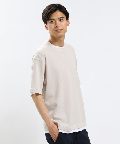 GLOBAL WORK Smile Seed Store（グローバルワーク スマイルシードストア）の「速乾ワッフルレイヤードTシャツ半袖/991903（Tシャツ/カットソー・メンズ・ダークカーキ/グレイッシュベージュ/アイボリー/ダークグレー・LARGE/MEDIUM/SMALL/X-LARGE）」の9枚目の写真