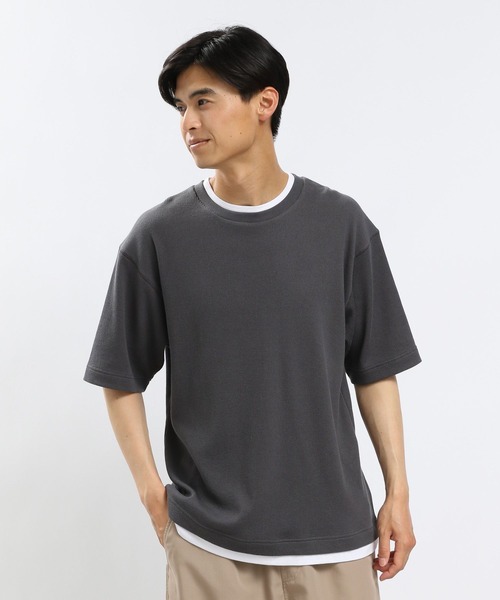 GLOBAL WORK Smile Seed Store（グローバルワーク スマイルシードストア）の「速乾ワッフルレイヤードTシャツ半袖/991903（Tシャツ/カットソー・メンズ・ダークカーキ/グレイッシュベージュ/アイボリー/ダークグレー・LARGE/MEDIUM/SMALL/X-LARGE）」の14枚目の写真