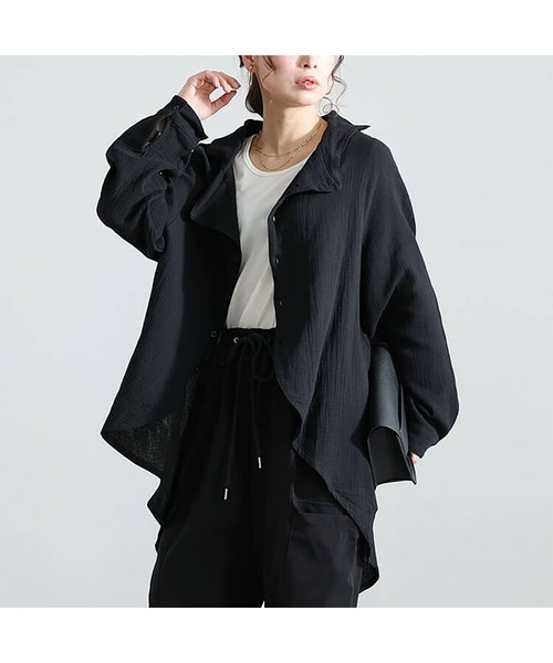 GOLDJAPAN(ゴールドジャパン)の「楊柳コットンガーゼ変形シャツ【大きいサイズ対応】(シャツ/ブラウス・レディース・ブラック/ホワイト・LL/3L/4L/5L)」の7枚目の写真