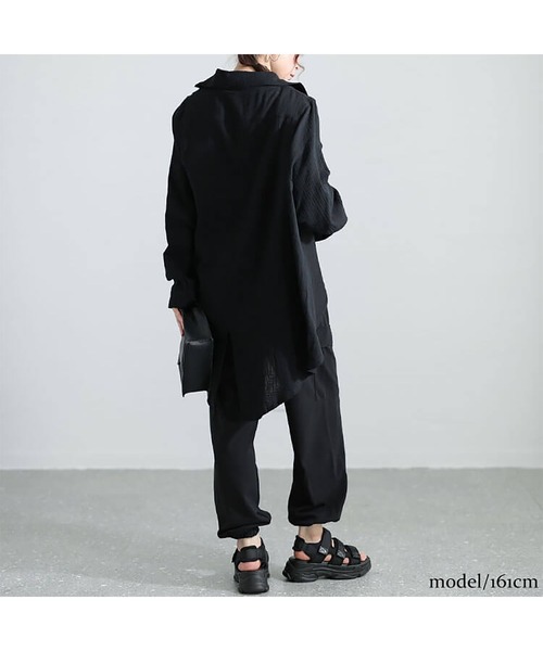 GOLDJAPAN(ゴールドジャパン)の「楊柳コットンガーゼ変形シャツ【大きいサイズ対応】(シャツ/ブラウス・レディース・ブラック/ホワイト・LL/3L/4L/5L)」の11枚目の写真