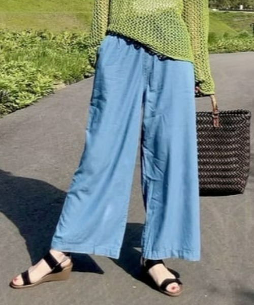 BACK NUMBER（バックナンバー）の「BACK NUMBER(バックナンバー)接触冷感デニムワイドパンツ（その他パンツ・レディース・ライトインディゴブルー/ダークインディゴブルー・L/M/S）」の2枚目の写真