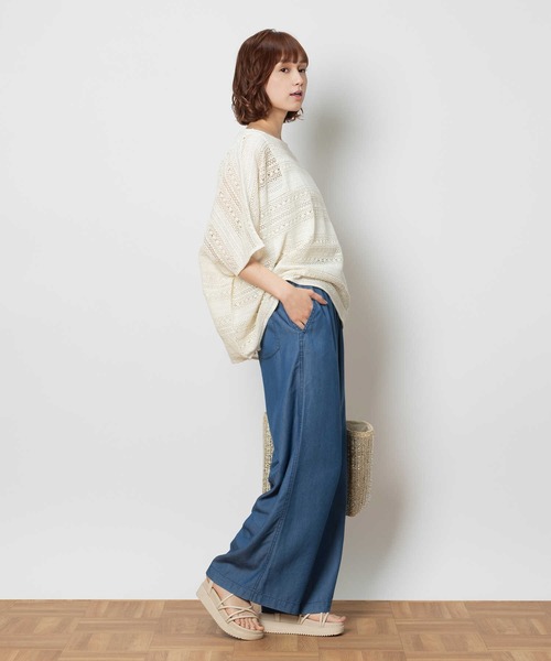 BACK NUMBER（バックナンバー）の「BACK NUMBER(バックナンバー)接触冷感デニムワイドパンツ（その他パンツ・レディース・ライトインディゴブルー/ダークインディゴブルー・L/M/S）」の5枚目の写真
