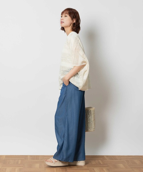 BACK NUMBER（バックナンバー）の「BACK NUMBER(バックナンバー)接触冷感デニムワイドパンツ（その他パンツ・レディース・ライトインディゴブルー/ダークインディゴブルー・L/M/S）」の6枚目の写真