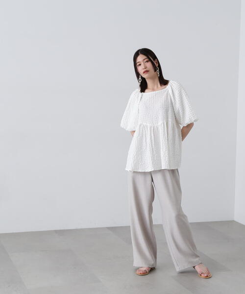 N.(N. Natural Beauty Basic)(エヌエヌナチュラルビューティーベーシック)の「◆フクレチェックボリュームブラウス(シャツ/ブラウス・レディース・オレンジ系その他/ホワイト系その他/オフホワイト・MEDIUM)」の5枚目の写真