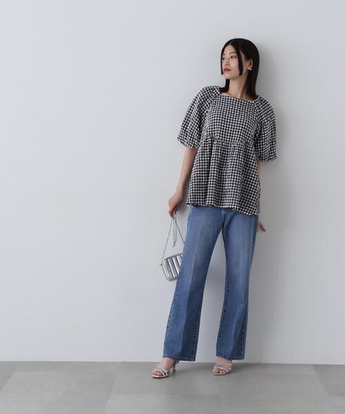 N.(N. Natural Beauty Basic)(エヌエヌナチュラルビューティーベーシック)の「◆フクレチェックボリュームブラウス(シャツ/ブラウス・レディース・オレンジ系その他/ホワイト系その他/オフホワイト・MEDIUM)」の12枚目の写真