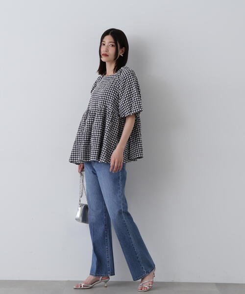 N.(N. Natural Beauty Basic)(エヌエヌナチュラルビューティーベーシック)の「◆フクレチェックボリュームブラウス(シャツ/ブラウス・レディース・オレンジ系その他/ホワイト系その他/オフホワイト・MEDIUM)」の13枚目の写真