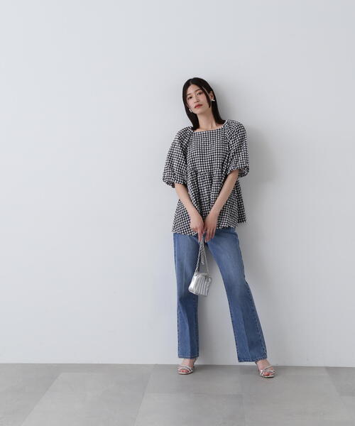 N.(N. Natural Beauty Basic)(エヌエヌナチュラルビューティーベーシック)の「◆フクレチェックボリュームブラウス(シャツ/ブラウス・レディース・オレンジ系その他/ホワイト系その他/オフホワイト・MEDIUM)」の14枚目の写真