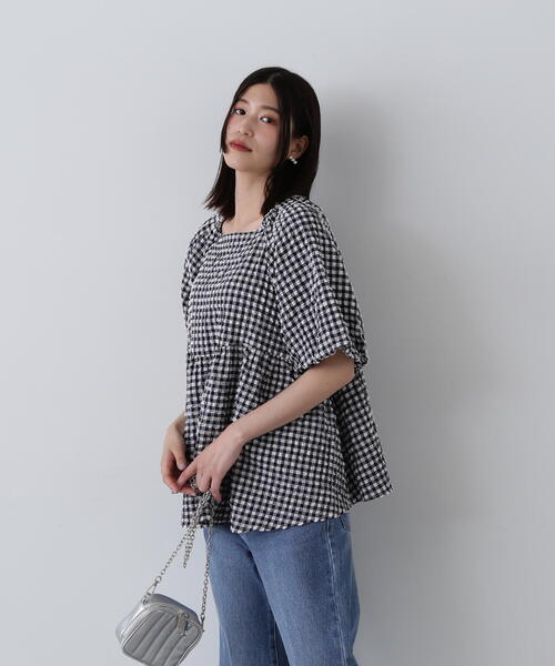 N.(N. Natural Beauty Basic)(エヌエヌナチュラルビューティーベーシック)の「◆フクレチェックボリュームブラウス(シャツ/ブラウス・レディース・オレンジ系その他/ホワイト系その他/オフホワイト・MEDIUM)」の15枚目の写真