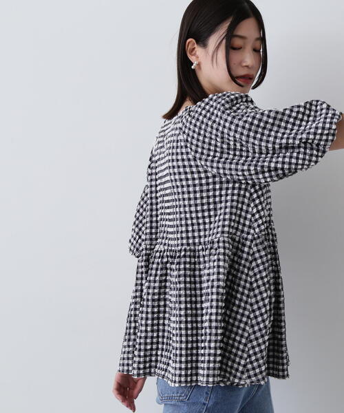 N.(N. Natural Beauty Basic)(エヌエヌナチュラルビューティーベーシック)の「◆フクレチェックボリュームブラウス(シャツ/ブラウス・レディース・オレンジ系その他/ホワイト系その他/オフホワイト・MEDIUM)」の16枚目の写真