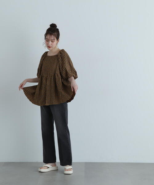 N.(N. Natural Beauty Basic)(エヌエヌナチュラルビューティーベーシック)の「◆フクレチェックボリュームブラウス(シャツ/ブラウス・レディース・オレンジ系その他/ホワイト系その他/オフホワイト・MEDIUM)」の22枚目の写真