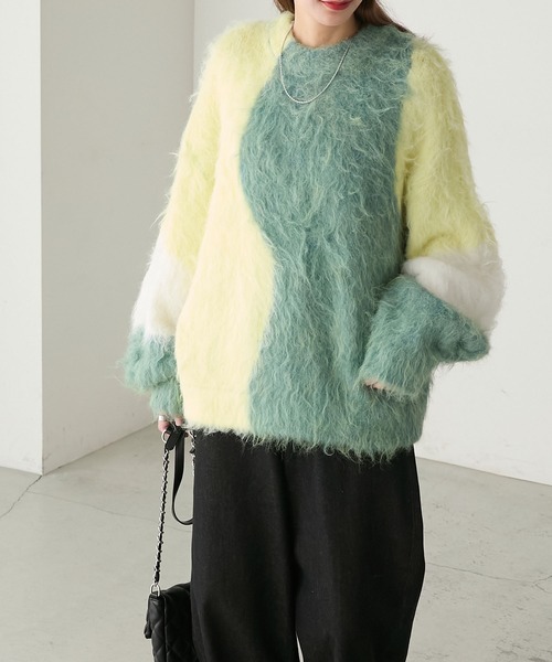 BONLECILL（ボンルシール）の「キャンディシャギーニュアンス配色ニットプルオーバー（ニット/セーター・レディース・チャコールグレー/グリーン/ピンク・FREE）」の15枚目の写真