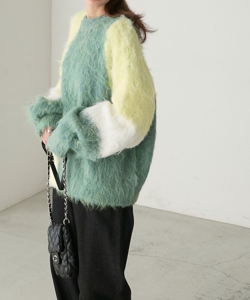 BONLECILL（ボンルシール）の「キャンディシャギーニュアンス配色ニットプルオーバー（ニット/セーター・レディース・チャコールグレー/グリーン/ピンク・FREE）」の16枚目の写真