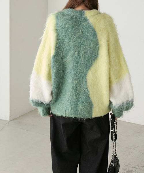 BONLECILL（ボンルシール）の「キャンディシャギーニュアンス配色ニットプルオーバー（ニット/セーター・レディース・チャコールグレー/グリーン/ピンク・FREE）」の17枚目の写真