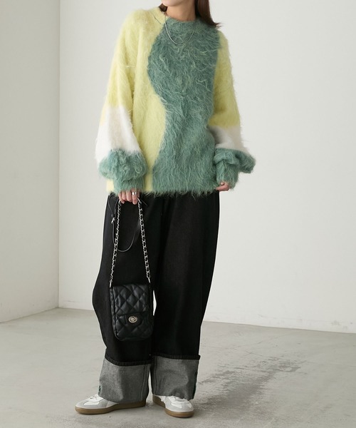 BONLECILL（ボンルシール）の「キャンディシャギーニュアンス配色ニットプルオーバー（ニット/セーター・レディース・チャコールグレー/グリーン/ピンク・FREE）」の18枚目の写真