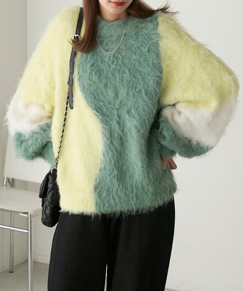 BONLECILL（ボンルシール）の「キャンディシャギーニュアンス配色ニットプルオーバー（ニット/セーター・レディース・チャコールグレー/グリーン/ピンク・FREE）」の21枚目の写真