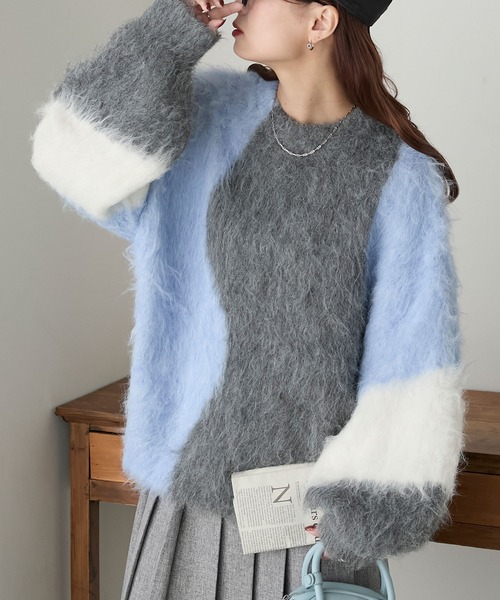 BONLECILL（ボンルシール）の「キャンディシャギーニュアンス配色ニットプルオーバー（ニット/セーター・レディース・チャコールグレー/グリーン/ピンク・FREE）」の11枚目の写真