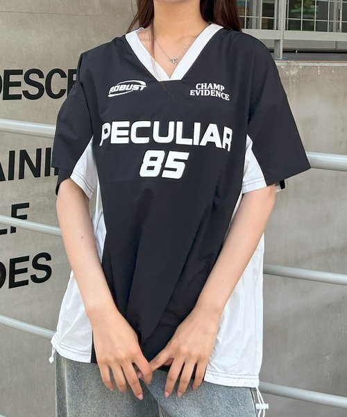 INGNI（イング）の「裾ドロストナイロンチュニックトップス／Ａ（Tシャツ/カットソー・レディース・ホワイト×ブラック/グレー系その他3/ブラック×ホワイト・M）」の2枚目の写真