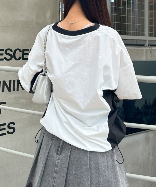 INGNI（イング）の「裾ドロストナイロンチュニックトップス／Ａ（Tシャツ/カットソー・レディース・ホワイト×ブラック/グレー系その他3/ブラック×ホワイト・M）」の7枚目の写真